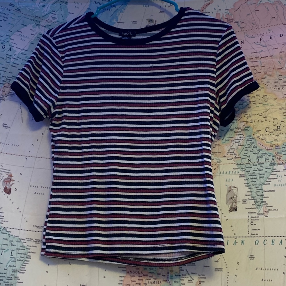 RUE 21 RED, WHITE, AND BLACK STRIPED SHIRT